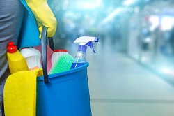 Commercial cleaning products in bucket